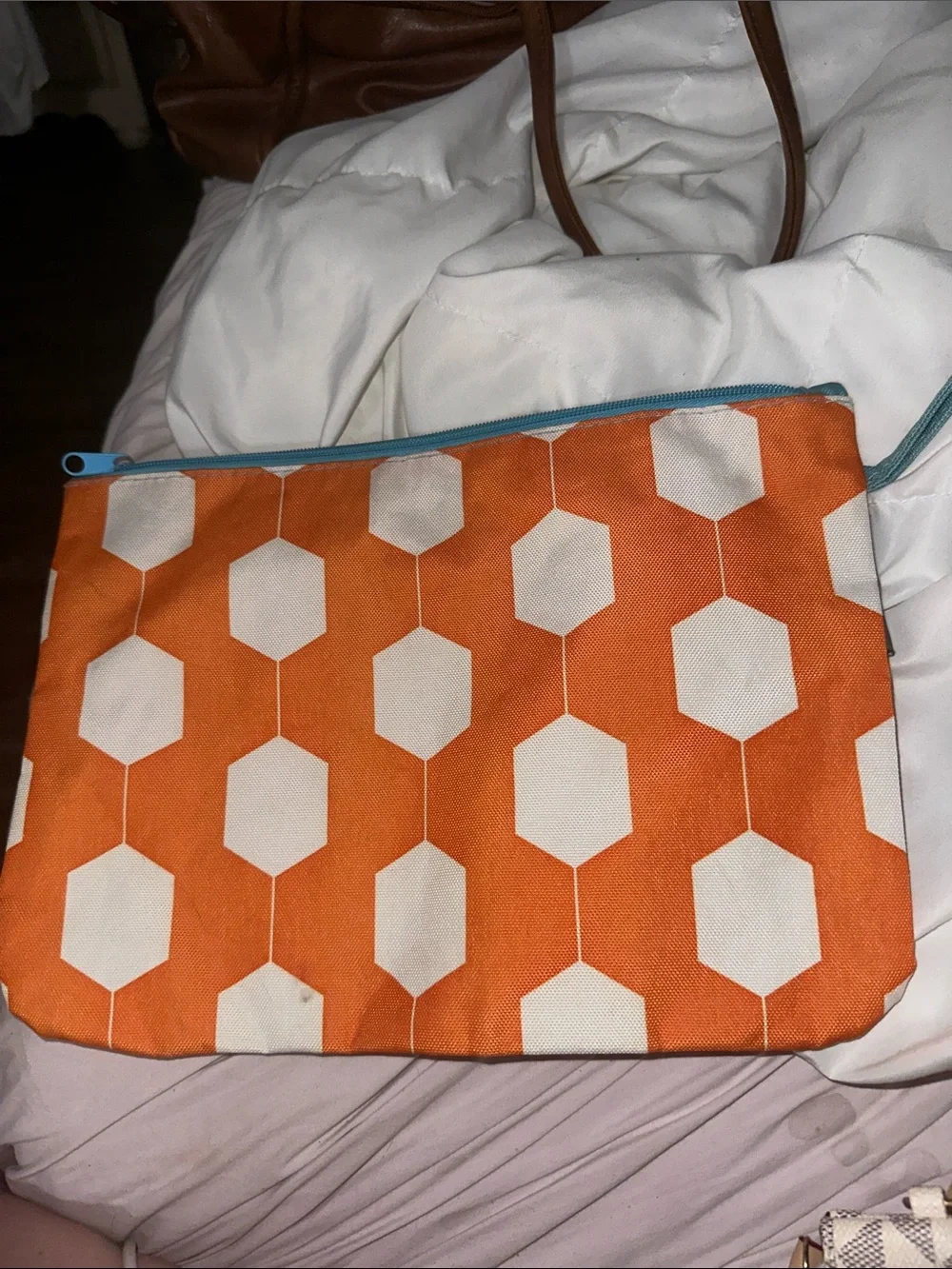 The royal standard Orange Geometric Cosmetic Bag turquoise zipper strap new